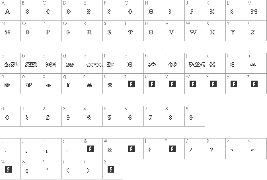 Sjonarbok Classic font character map preview