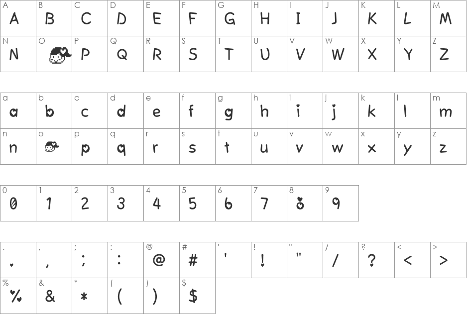 SJRainbowSherbet font character map preview