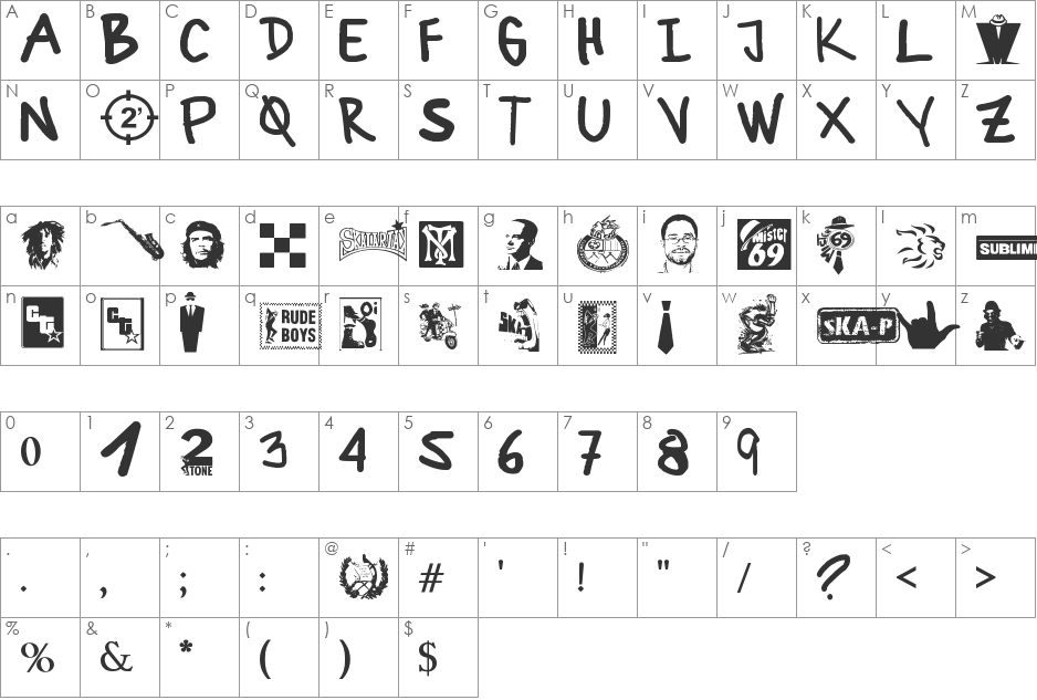 ska  font character map preview