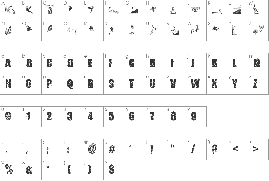 Skate or Die font character map preview