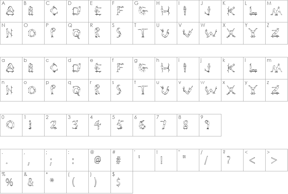 Skateboard font character map preview
