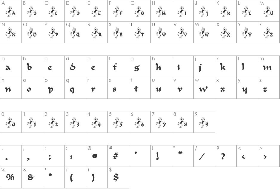 Skateboarding font character map preview