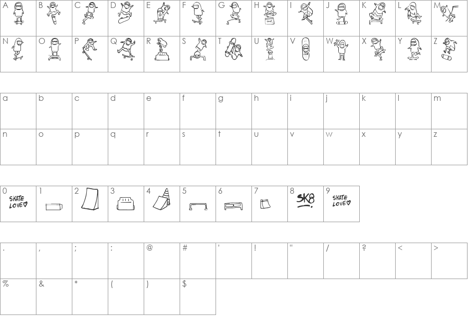 skatelove font character map preview