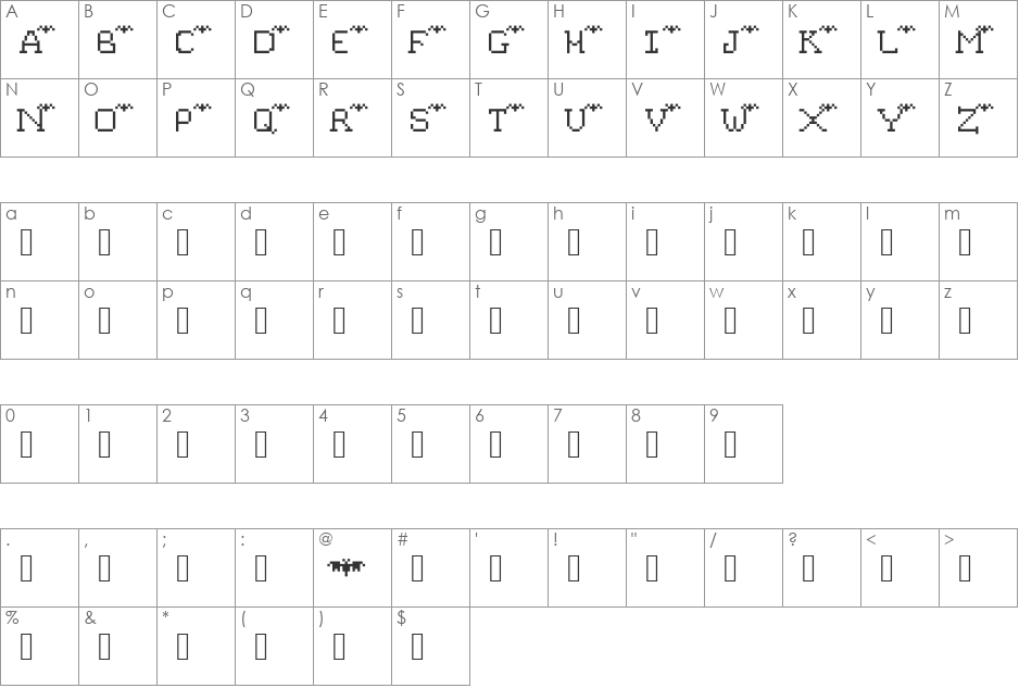 BattysBats font character map preview
