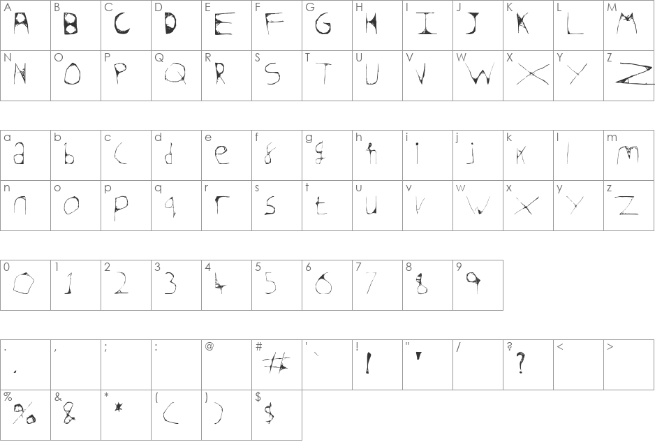 Skeleton Sketched font character map preview