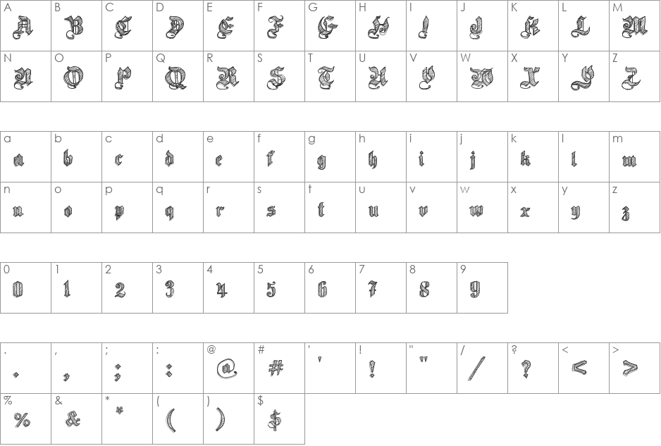 Sketch Gothic School font character map preview