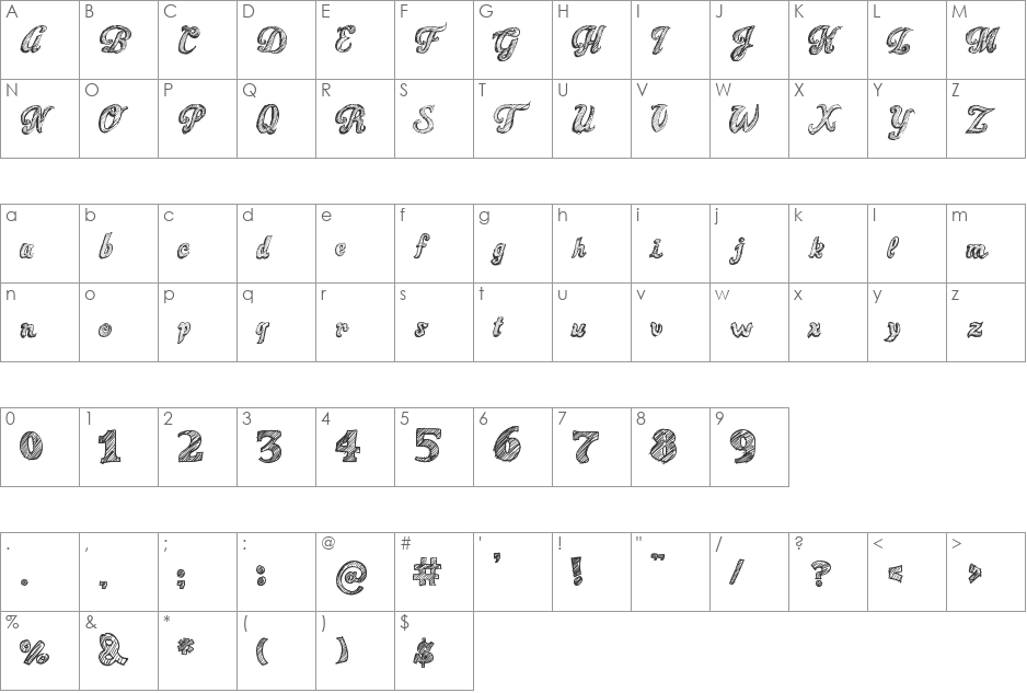 Sketch Toska font character map preview