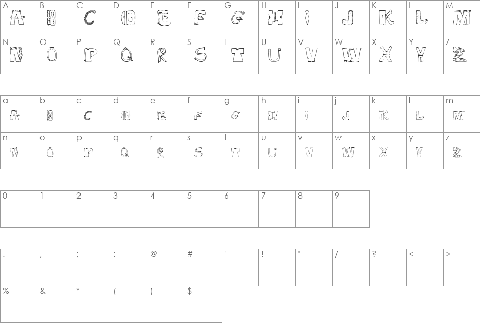 SketchClothes font character map preview