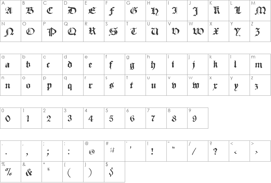 SketchedCassiusBroken font character map preview