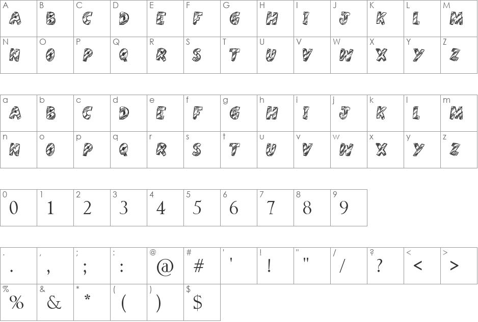 Sketchtoon font character map preview