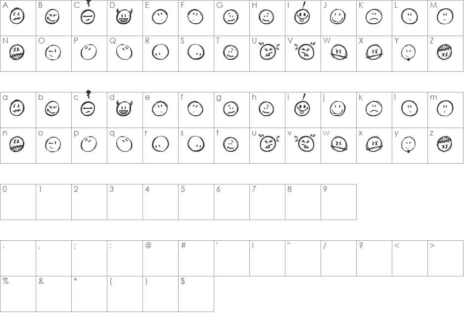 Sketchy Smiley font character map preview