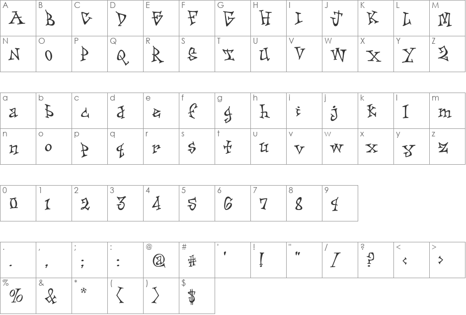 Skiffledog font character map preview