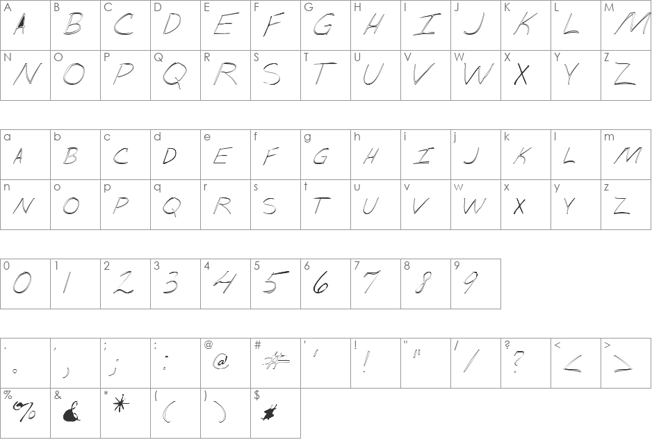 Skimpus font character map preview
