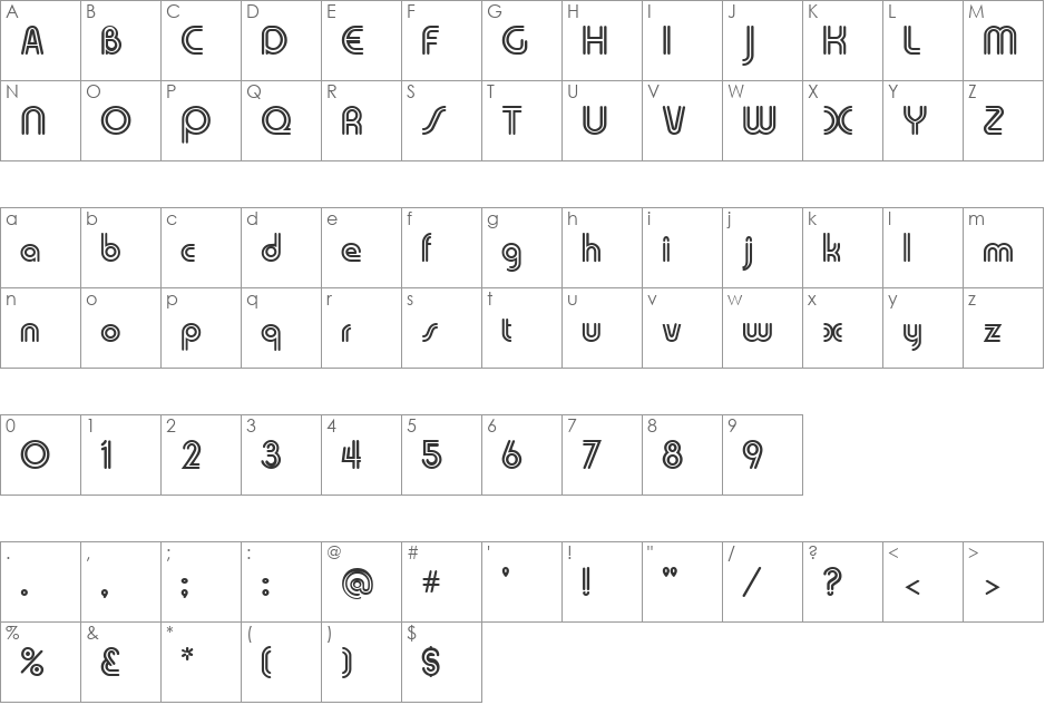 Skin and Bones font character map preview
