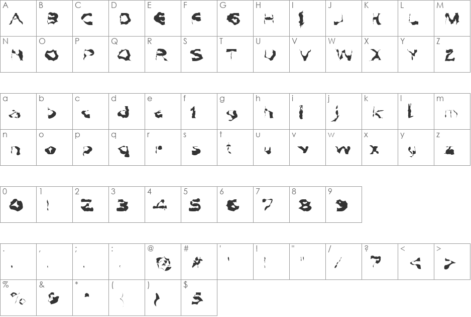 Skinnbanjo font character map preview