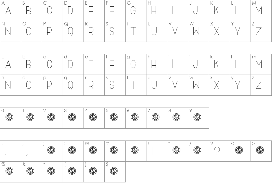 Skinny Jeans font character map preview