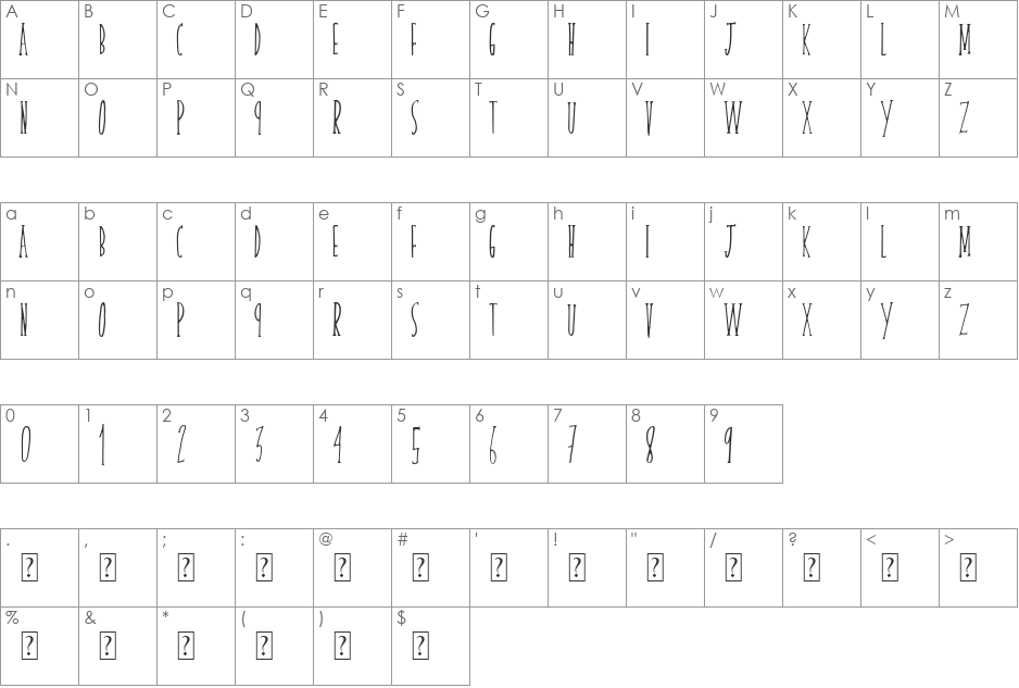 skinnyserif font character map preview