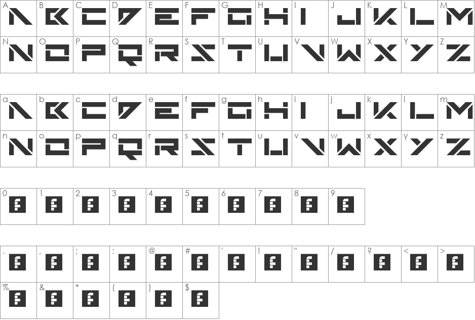 Skinz font character map preview