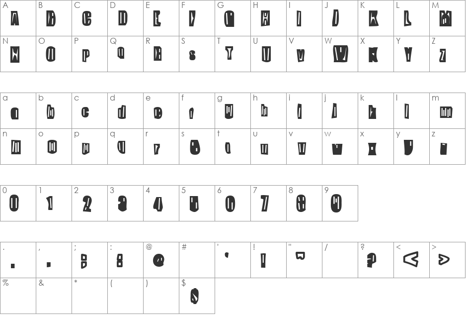 Skippy Greeny font character map preview