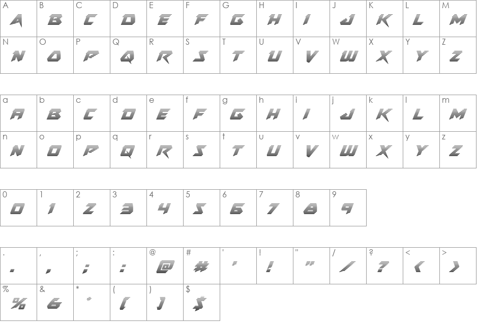 Skirmisher Gradient Italic font character map preview