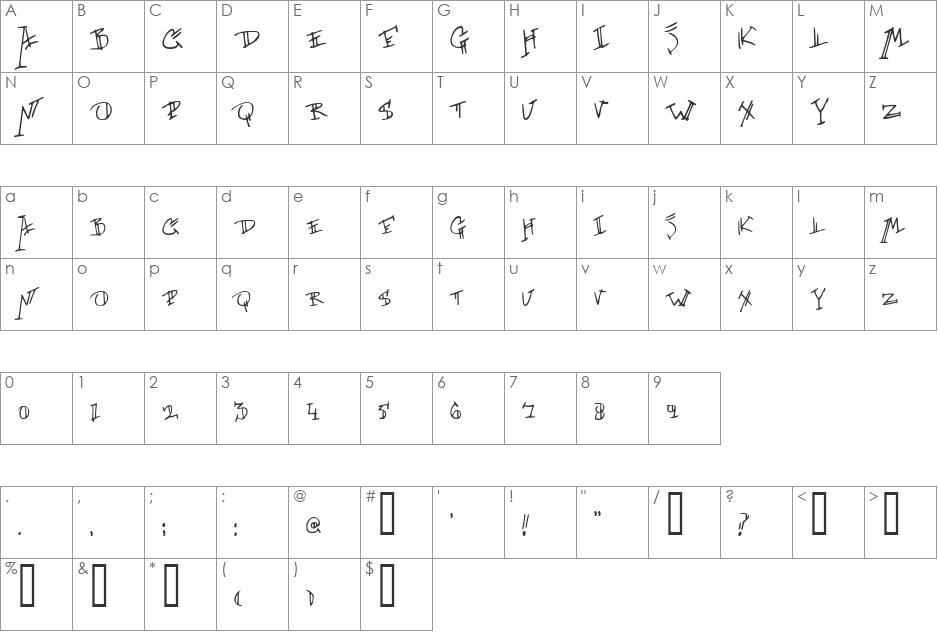 Skirt And Trousers Titling font character map preview