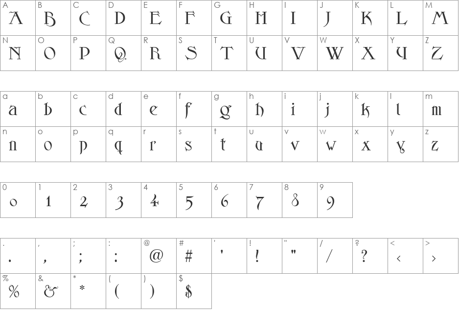 Skjald font character map preview