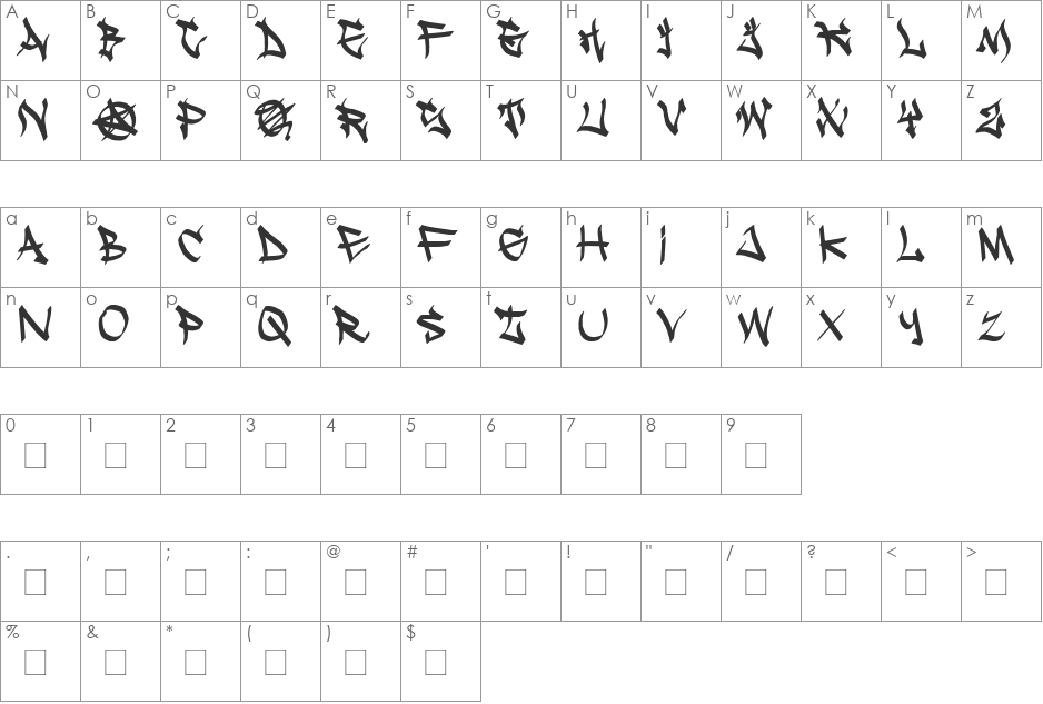 Skool Krash font character map preview