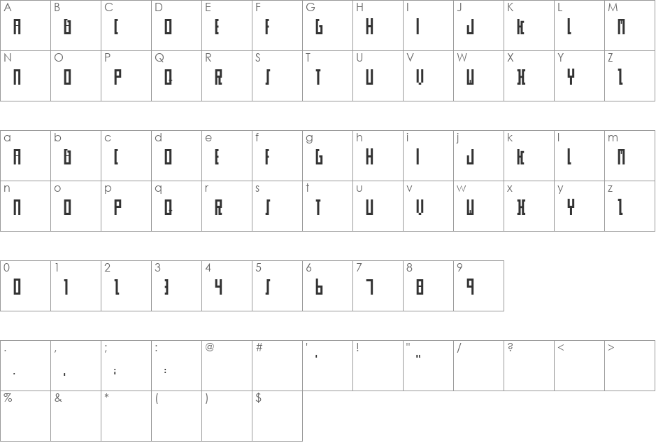 Skor font character map preview