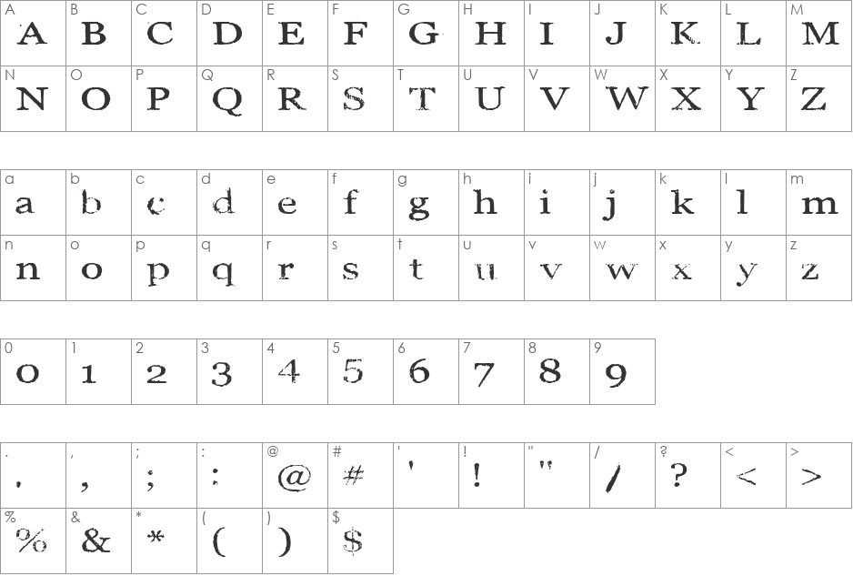 Skorgia font character map preview