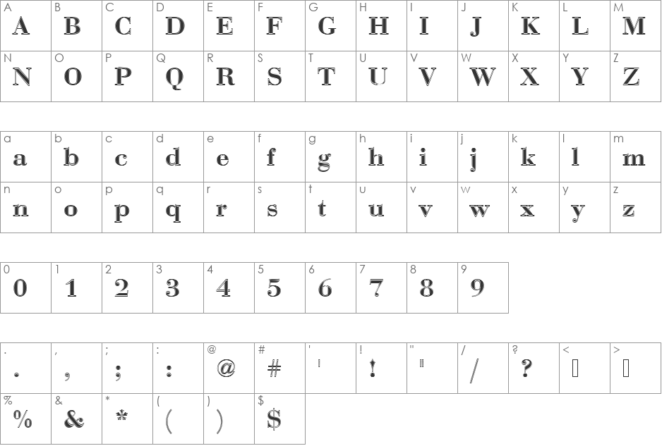 BauerBodDDemBolIn1 font character map preview