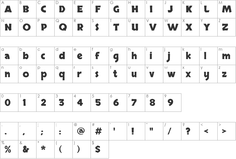 Skranji font character map preview