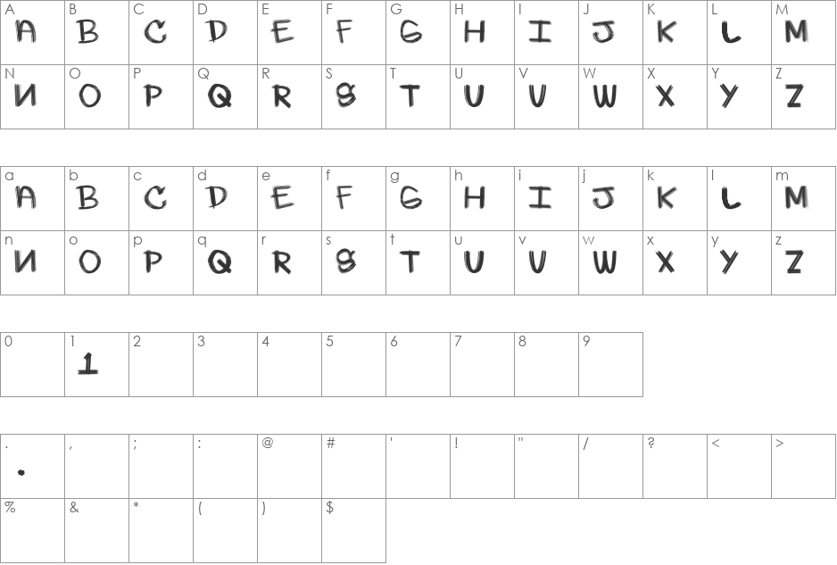 Skratchie font character map preview