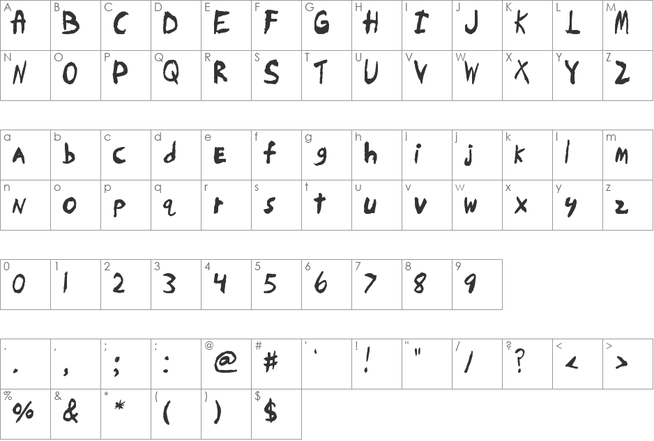 Skrawl font character map preview