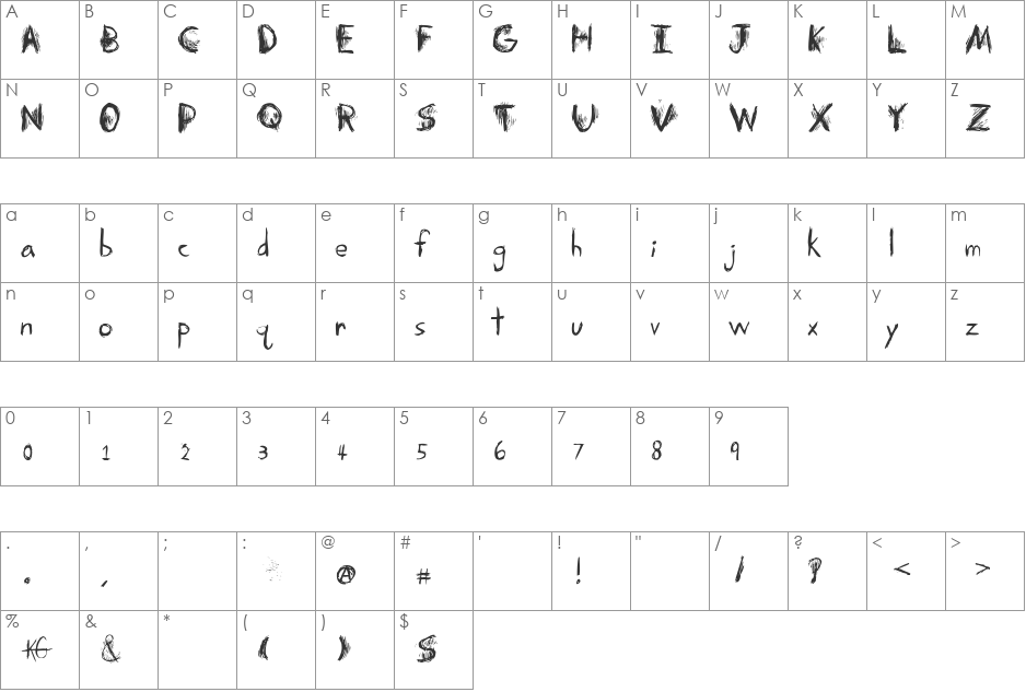 Skretchy font character map preview