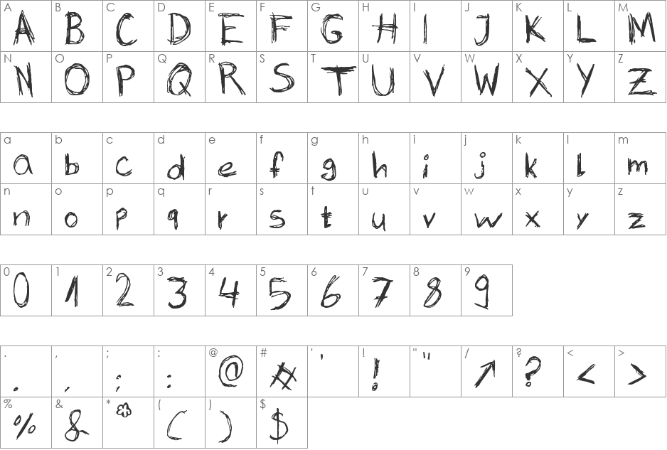 Skribble font character map preview