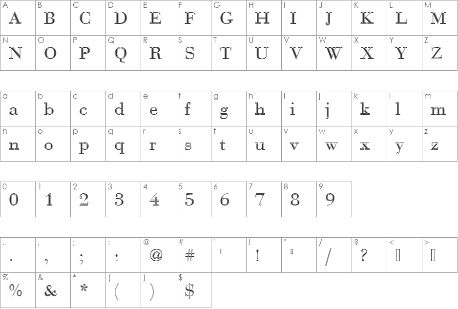 BauerBodDRegIn1 font character map preview