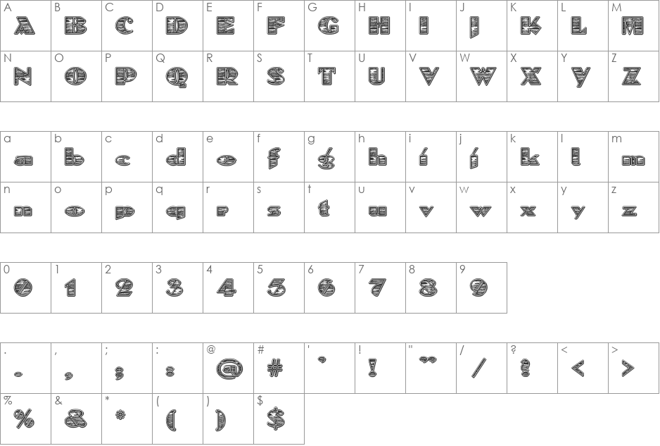 SkuareNot 'BongoWood' font character map preview