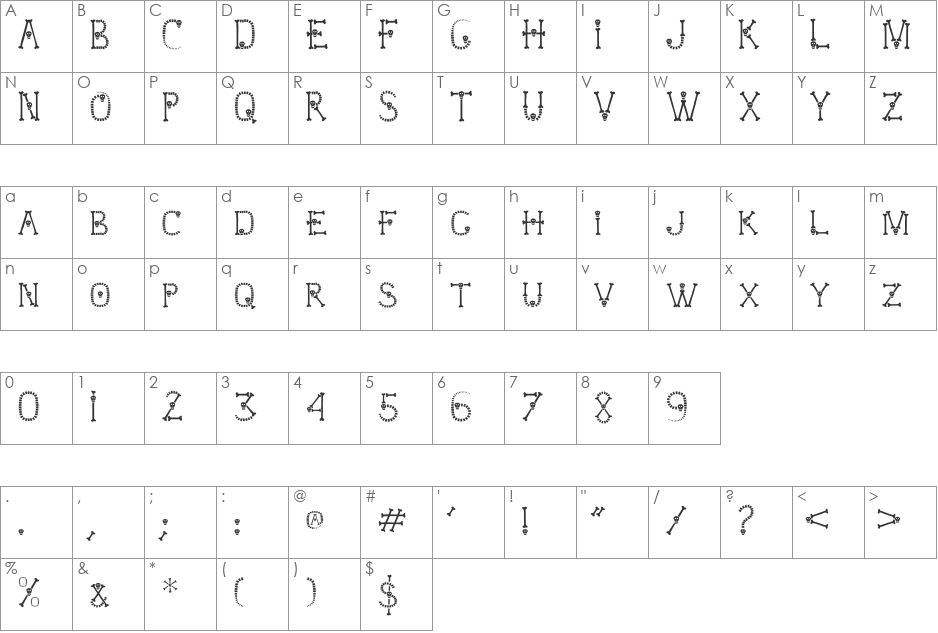 Skull and Bones font character map preview