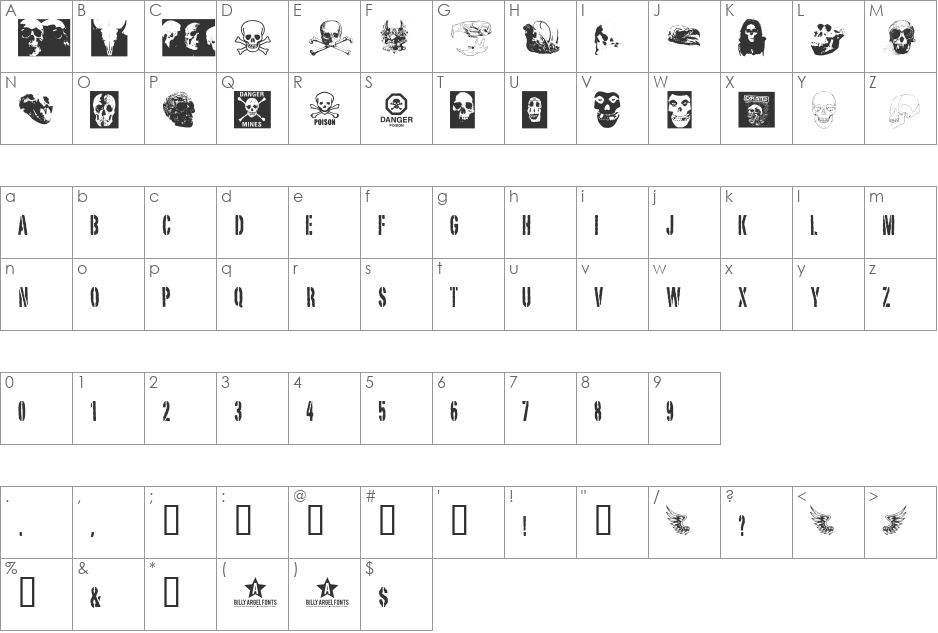 SKULL TS 2 font character map preview