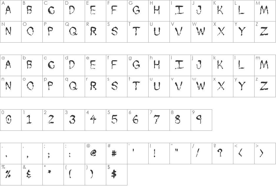 Skuntch font character map preview
