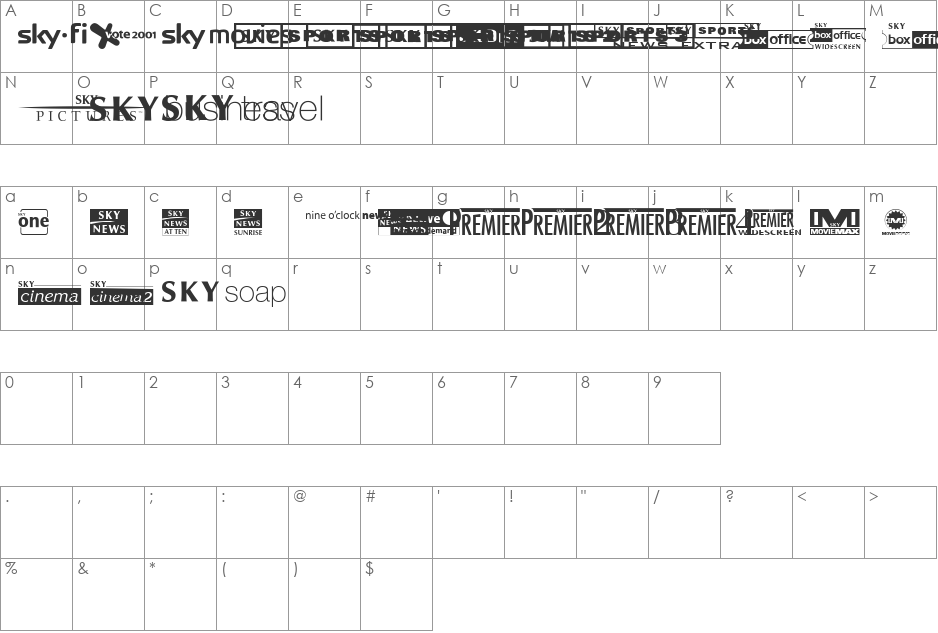 Sky 1998 Channel Logos font character map preview