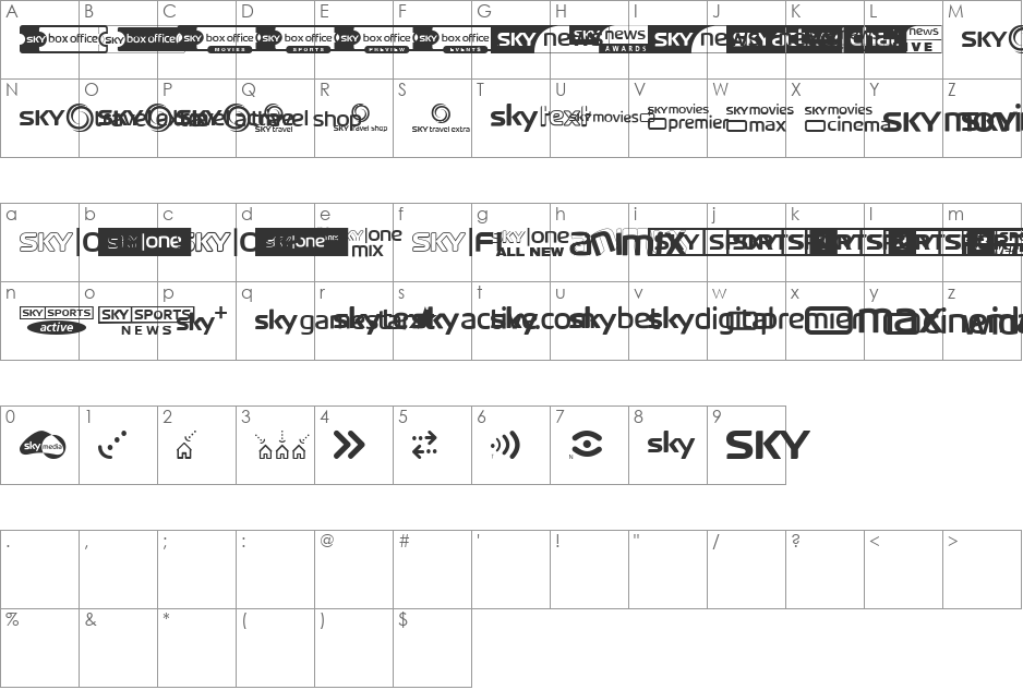 Sky TV Channel Logos font character map preview