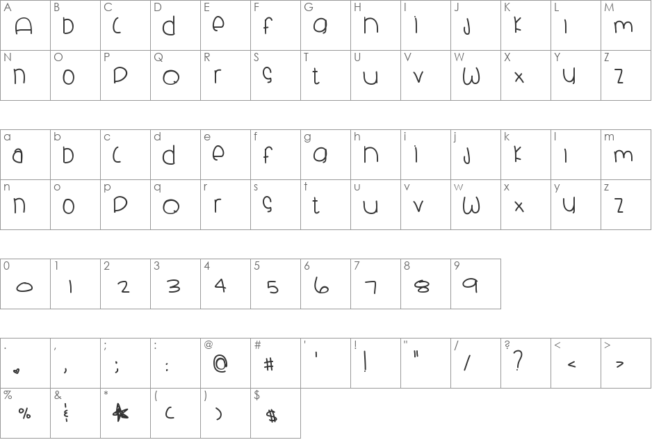 SkyblueClues font character map preview