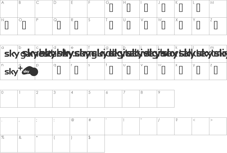SKYfontbrands font character map preview