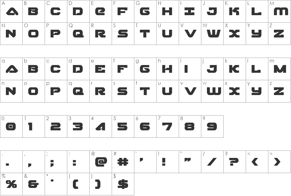 Skyhawk font character map preview