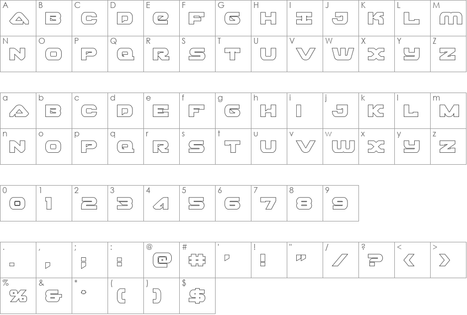 Skyhawk Outline font character map preview