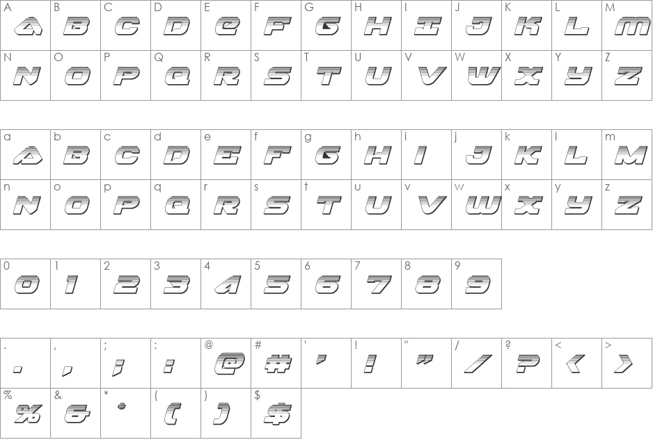 Skyhawk Platinum Italic font character map preview