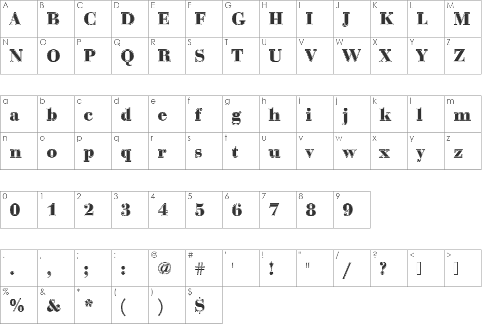 BauerBodTBolIn1 font character map preview