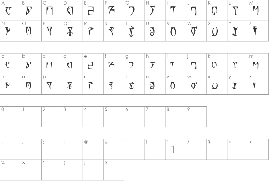 skyrim font character map preview