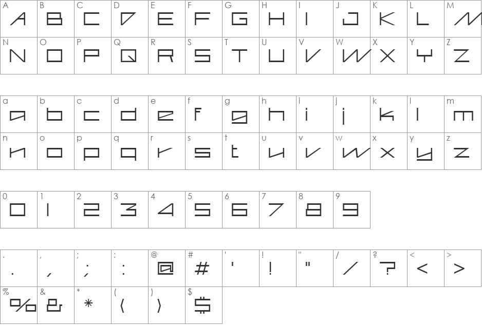 Skywalker font character map preview